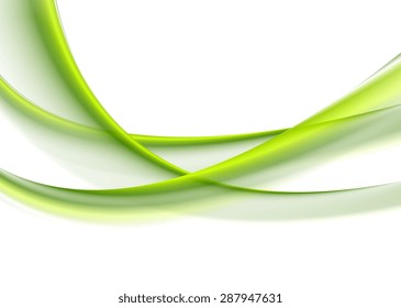 Green smooth blurred waves on white background. Vector design