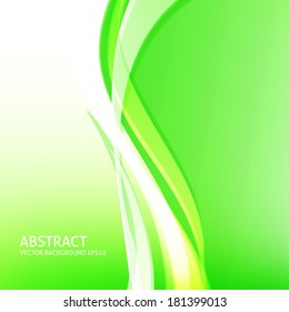 Green smooth curved light lines vector background design. Eps 10. 