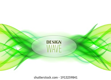 Green smooth horizontal wave lines on white background, design element, abstraction