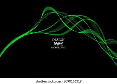 Green smooth transparent wave line style on black background, design element