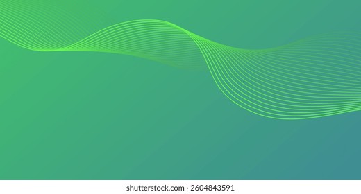 Green smooth wave background. Flow motion lines. Simple business green background with flowing dynamic wave lines for presentation, website, banner, ads, posters. 