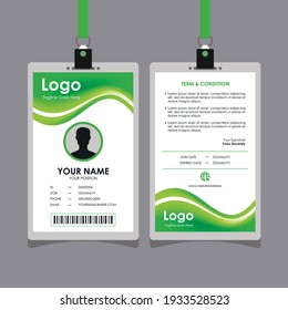 Green Smooth Wavy Id Card Design with Blurry Mesh Background Element, Professional Identity Card Template Vector for Employee and Others