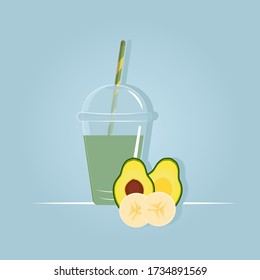 Green smoothie with avocado and banana. Ingredients. Vector illustration