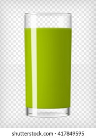 Green Smoothie Glass. Fruit Organic Drink. Healthy Diet And Clean Eating Concept. Cleansing And Detox. Vegan Juicing. Tall Glass With Beverage. Transparent  Photo Realistic Vector Illustration. 