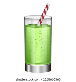 Green smoothie in glass mockup. Realistic illustration of green smoothie in glass vector mockup for web design isolated on white background