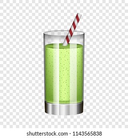 Green smoothie in glass mockup. Realistic illustration of green smoothie in glass vector mockup for on transparent background