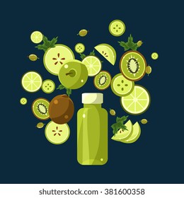 Green Smoothie Recipe. With Illustration of Ingredients