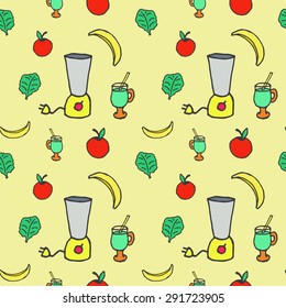Green smoothie seamless background  with ingredients. Used for kitchen, cafe or restaurant