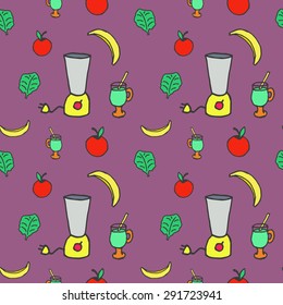 Green smoothie seamless background  with ingredients. Used for kitchen, cafe or restaurant