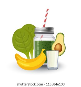 Green smoothie vector concept. Design made of ingredients.