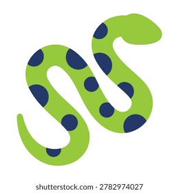 A green snake with blue spots on a white background, symbol or sign illustration