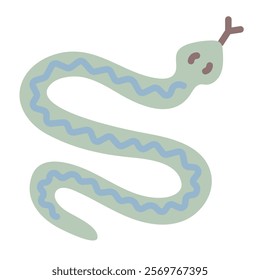 Green snake boho style, vector color illustration, reptile doodle