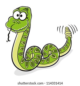 Green snake cartoon, vector illustration.