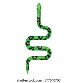 Green snake cartoon vector illustration on white. Reptile zigzag desert animal. Venomous viper.
