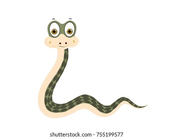Green Snake with Character Expressions - Cartoon Vector Image