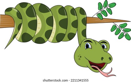 Green Snake Coiled Tree Cartoon Vector Stock Vector (Royalty Free ...