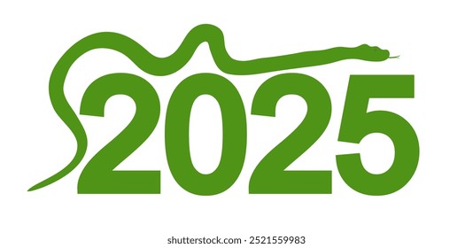 Green snake crawling over the year 2025. New Year. Vector illustration