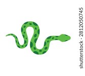 A green snake with dark spots curled up on a white background, showcasing its slithery body and vibrant coloration, ideal for wildlife and reptile enthusiasts.