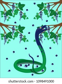 The green snake eats black currant.