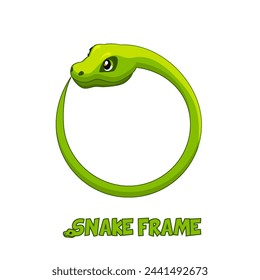 Green Snake frame. Cartoon green snake curled in a ring