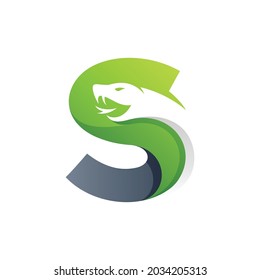 green snake logo with letter s concept