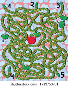 Green snake maze. Snake and apple.