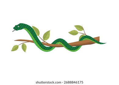 Grüne Schlange auf Baumzweig Vektorgrafik