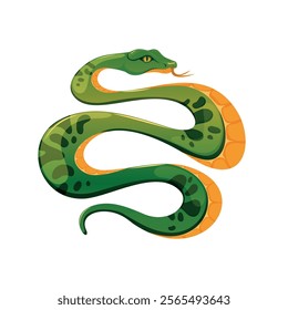 Green snake with orange belly inscribed in circle isolated on white background. Vector illustration