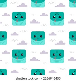 The green snake. Pattern with cute cartoon animals. Kawaii children's print with pets. Vector illustration for fabric, paper, wallpaper, packaging
