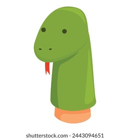 Green snake puppet toy icon cartoon vector. Fairytale stage. Cute show