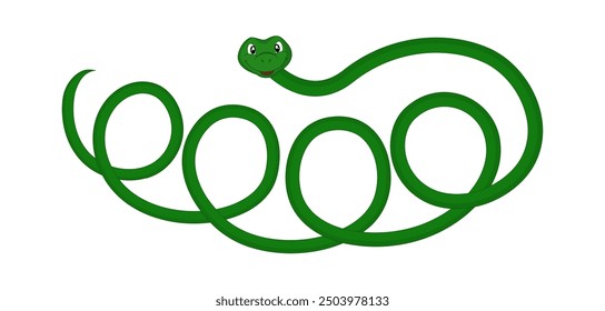 Green snake in spiral pose, garland twist. Vector isolated illustration. Symbol of 2025. One of the signs of the zodiac according to the Chinese calendar. Reptiles are cute animal.