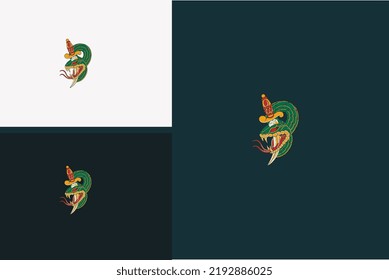 green snake and sword vector illustration design