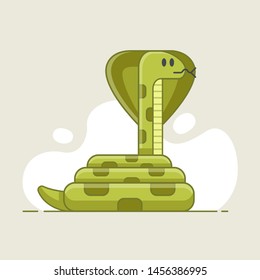 green snake that looks prey. dangerous and poisonous animal in the wild. flat vector illustration