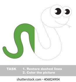 Green Snake in vector colorful to be traced. Restore dashed line and color the picture. Visual game for children. Worksheet to be colored.