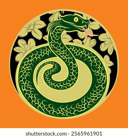 Green Snake vector illustration for tattoo design.