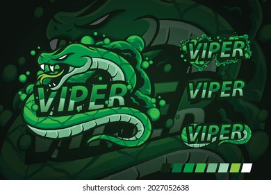 green snake venom viper mascot logo with bundles text design