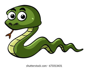 Green snake with wide eyes illustration