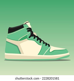zapato Green Sneaker. Concepto. Diseño plano. Ilustración vectorial. Sneakers de manera plana. Vista lateral de las zapatillas. Las zapatillas de moda.