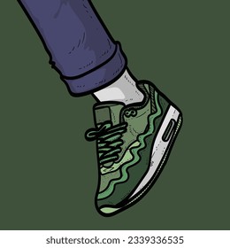 Green Sneakers with cool pose on dark green Background vector modern illustration