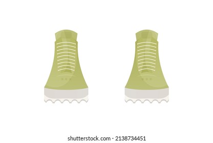 Green sneakers isolated on white background. Cartoon style. Vector.