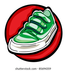 green sneakers with loops isolated on a white background