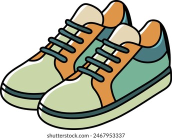 Green sneakers for walking and sports. Modern fashionable shoes. Sport shoes. Flat vector isolated on white background. Running shoes. Men's or women's shoes