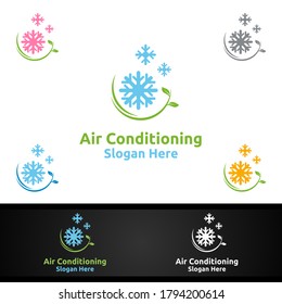 Diseño del logotipo de los servicios de calefacción y aire acondicionado de nieve verde
