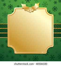 green snowflake background with gold plaque ready for text