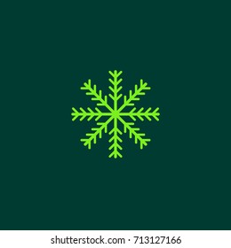 Green Snowflake flat icon. Snow pictogram. Winter symbol. Vector illustration, EPS10