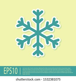 Green Snowflake icon isolated on yellow background.  Vector Illustration