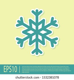 Green Snowflake icon isolated on yellow background.  Vector Illustration