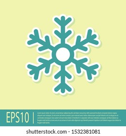 Green Snowflake icon isolated on yellow background.  Vector Illustration