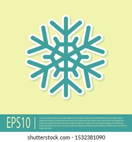 Green Snowflake icon isolated on yellow background.  Vector Illustration