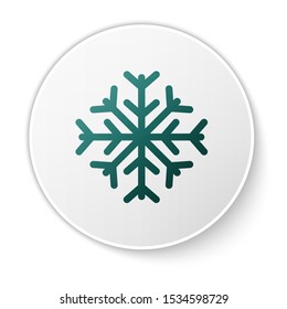 Green Snowflake icon isolated on white background. White circle button. Vector Illustration